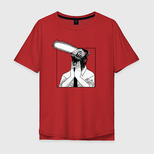 Мужская футболка оверсайз Человек Бензопила Дэнджи / Красный – фото 1