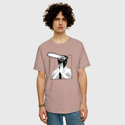 Футболка оверсайз мужская Человек Бензопила Дэнджи, цвет: пыльно-розовый — фото 2