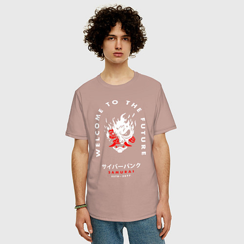 Мужская футболка оверсайз SAMURAI Cyberpunk 2077 / Пыльно-розовый – фото 3
