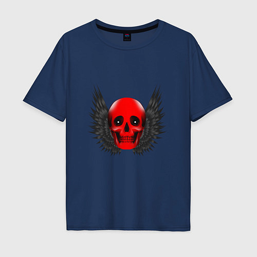 Мужская футболка оверсайз Череп с крыльями / Тёмно-синий – фото 1