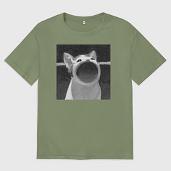 Футболка оверсайз мужская ЧБ Pop Cat, цвет: авокадо