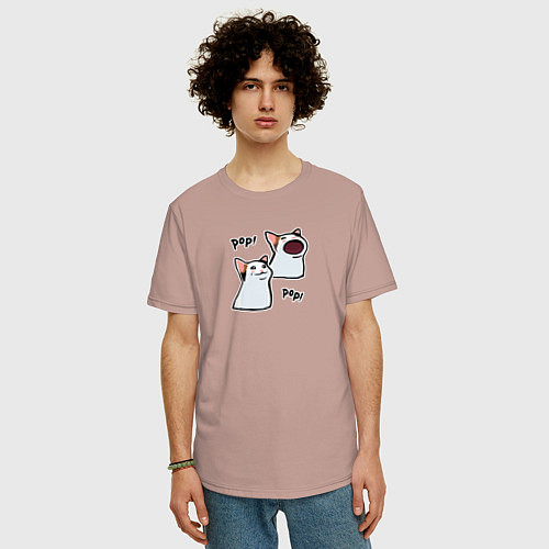 Мужская футболка оверсайз Pop Cat / Пыльно-розовый – фото 3