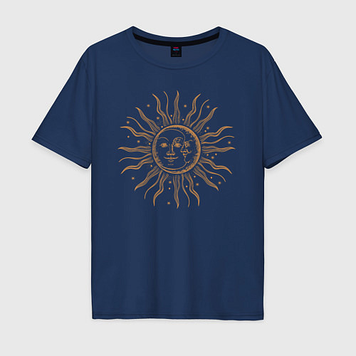 Мужская футболка оверсайз Солнце и луна / Тёмно-синий – фото 1