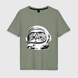 Футболка оверсайз мужская Кот космонавт, цвет: авокадо
