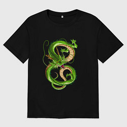 Футболка оверсайз мужская Зеленый лесной дух дракон, цвет: черный