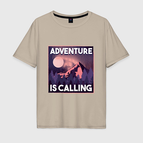 Мужская футболка оверсайз Adventure is calling / Миндальный – фото 1