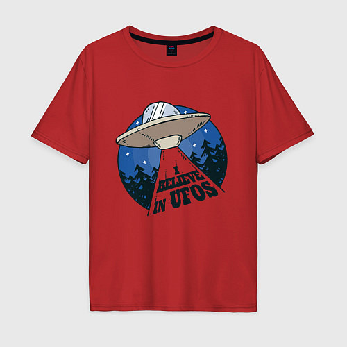 Мужская футболка оверсайз I Believe In UFOs / Красный – фото 1