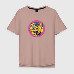 Футболка оверсайз мужская Кот Панк, цвет: пыльно-розовый