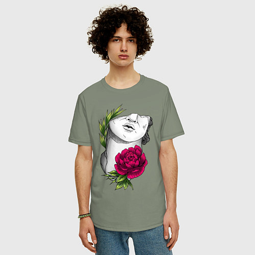 Мужская футболка оверсайз Head of david in flowers / Авокадо – фото 3