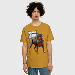 Футболка оверсайз мужская ЧОП - ротвейлер из GTA 5, цвет: горчичный — фото 2
