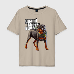 Футболка оверсайз мужская ЧОП - ротвейлер из GTA 5, цвет: миндальный