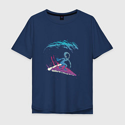 Футболка оверсайз мужская Инопланетный серфинг на пицце, цвет: тёмно-синий