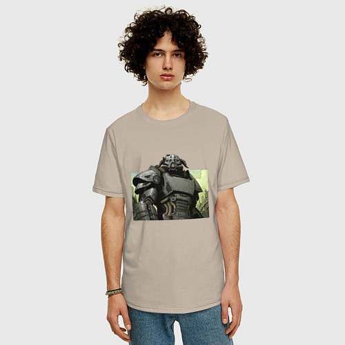 Мужская футболка оверсайз Fallout x Skyrim / Миндальный – фото 3