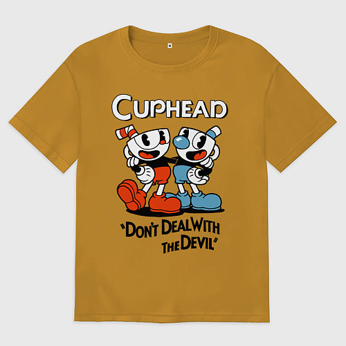 Мужская футболка оверсайз Cuphead, Dont deal with devil / Горчичный – фото 1