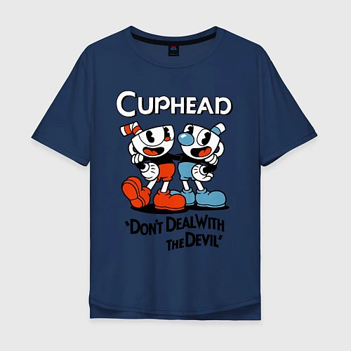 Мужская футболка оверсайз Cuphead, Dont deal with devil / Тёмно-синий – фото 1