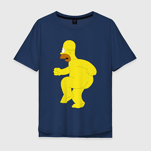 Мужская футболка оверсайз Голый Гомер Симпсон / Тёмно-синий – фото 1