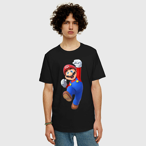 Мужская футболка оверсайз Марио / Черный – фото 3