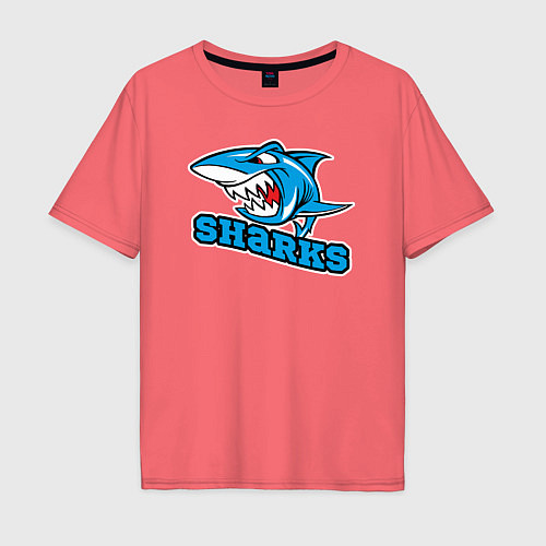 Мужская футболка оверсайз Sharks / Коралловый – фото 1