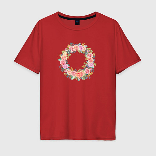 Мужская футболка оверсайз Цветочный Венок / Красный – фото 1
