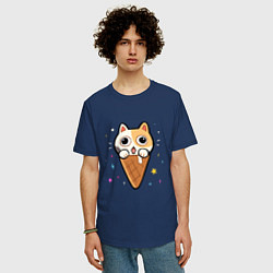 Футболка оверсайз мужская Ice Cream Cat, цвет: тёмно-синий — фото 2