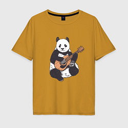 Футболка оверсайз мужская Панда гитарист Panda Guitar, цвет: горчичный