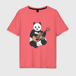 Футболка оверсайз мужская Панда гитарист Panda Guitar, цвет: коралловый