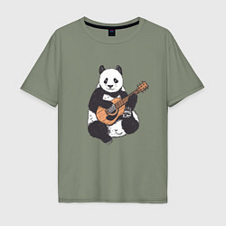 Футболка оверсайз мужская Панда гитарист Panda Guitar, цвет: авокадо