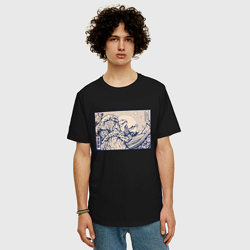 Мужская футболка оверсайз Японская лягушка Укиё-э / Черный – фото 3