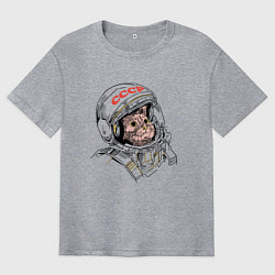 Футболка оверсайз мужская СССР Кот космонавт, цвет: меланж