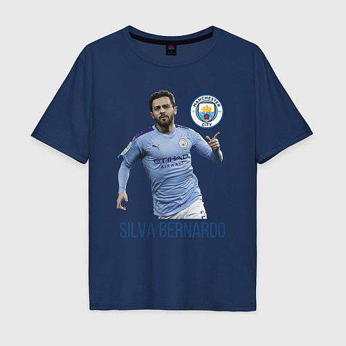 Мужская футболка оверсайз Silva Bernardo Манчестер Сити / Тёмно-синий – фото 1