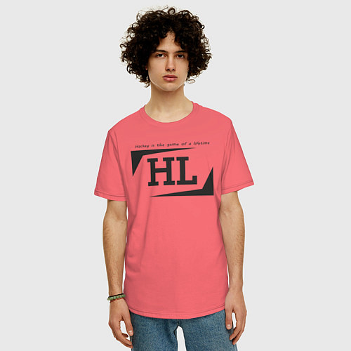 Мужская футболка оверсайз Hockey life HL logo / Коралловый – фото 3