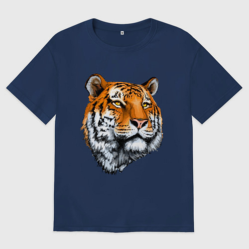 Мужская футболка оверсайз Тигр / Тёмно-синий – фото 1