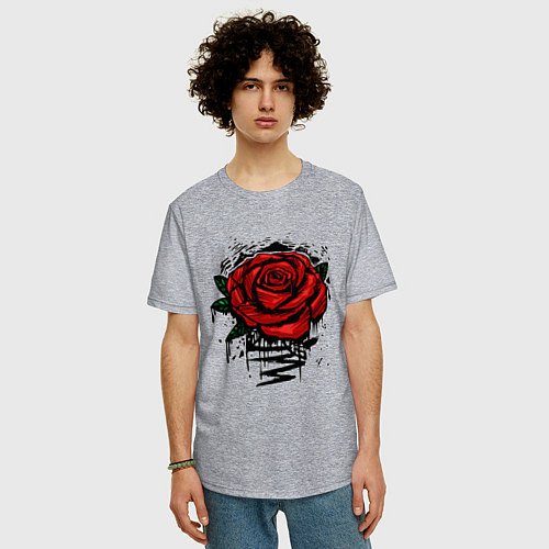 Мужская футболка оверсайз Красная Роза Red Rose / Меланж – фото 3