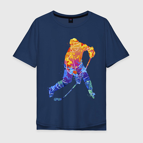 Мужская футболка оверсайз Хоккеист / Тёмно-синий – фото 1