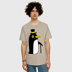 Футболка оверсайз мужская Пингвин в шляпе, цвет: миндальный — фото 2