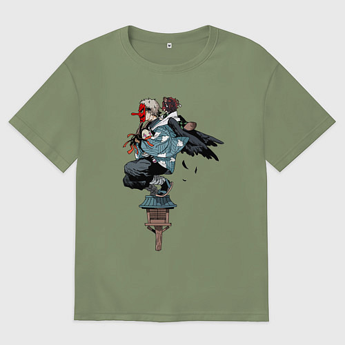 Мужская футболка оверсайз Клинок рассекающий демонов - ниндзя спасает Незуко / Авокадо – фото 1