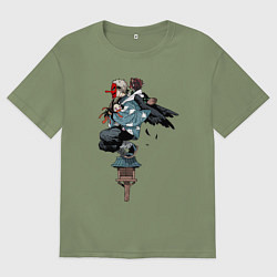 Мужская футболка оверсайз Клинок рассекающий демонов - ниндзя спасает Незуко