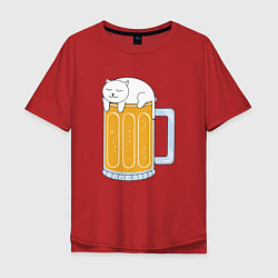Футболка оверсайз мужская Beer Cat, цвет: красный