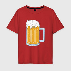 Футболка оверсайз мужская Beer Cat, цвет: красный