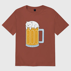 Футболка оверсайз мужская Beer Cat, цвет: кирпичный