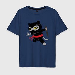 Футболка оверсайз мужская Ninja Cat, цвет: тёмно-синий