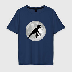 Мужская футболка оверсайз Динозавр летит на фоне луны