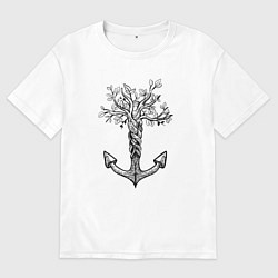 Футболка оверсайз мужская Славянский якорь в виде дерева, цвет: белый