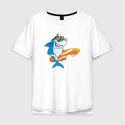 Футболка оверсайз мужская Акула серфер, цвет: белый