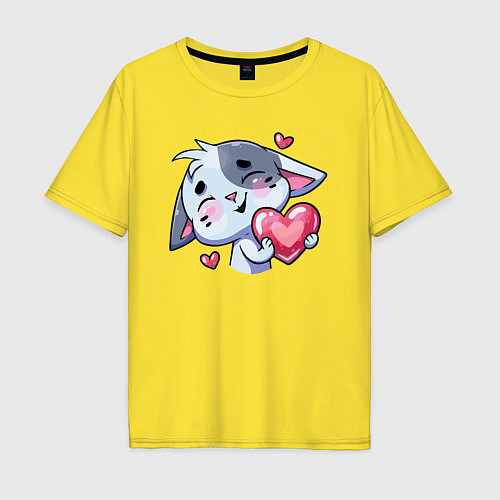Мужская футболка оверсайз Котик с сердечком / Желтый – фото 1