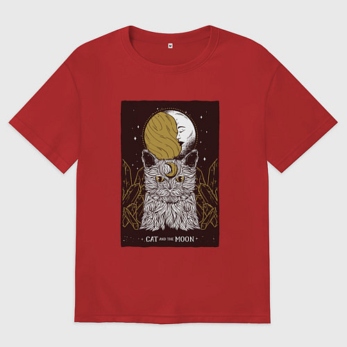 Мужская футболка оверсайз Кот Луна Cat Moon - ТАРО / Красный – фото 1