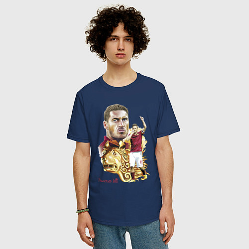 Мужская футболка оверсайз Francesco Totti Roma Italy Captain / Тёмно-синий – фото 3