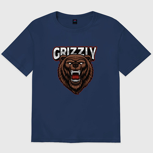 Мужская футболка оверсайз Медведь Grizzly / Тёмно-синий – фото 1