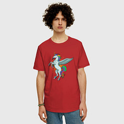 Футболка оверсайз мужская Единорог с крыльями, цвет: красный — фото 2