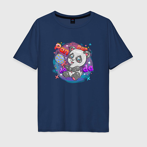 Мужская футболка оверсайз Милая Панда Cute panda / Тёмно-синий – фото 1